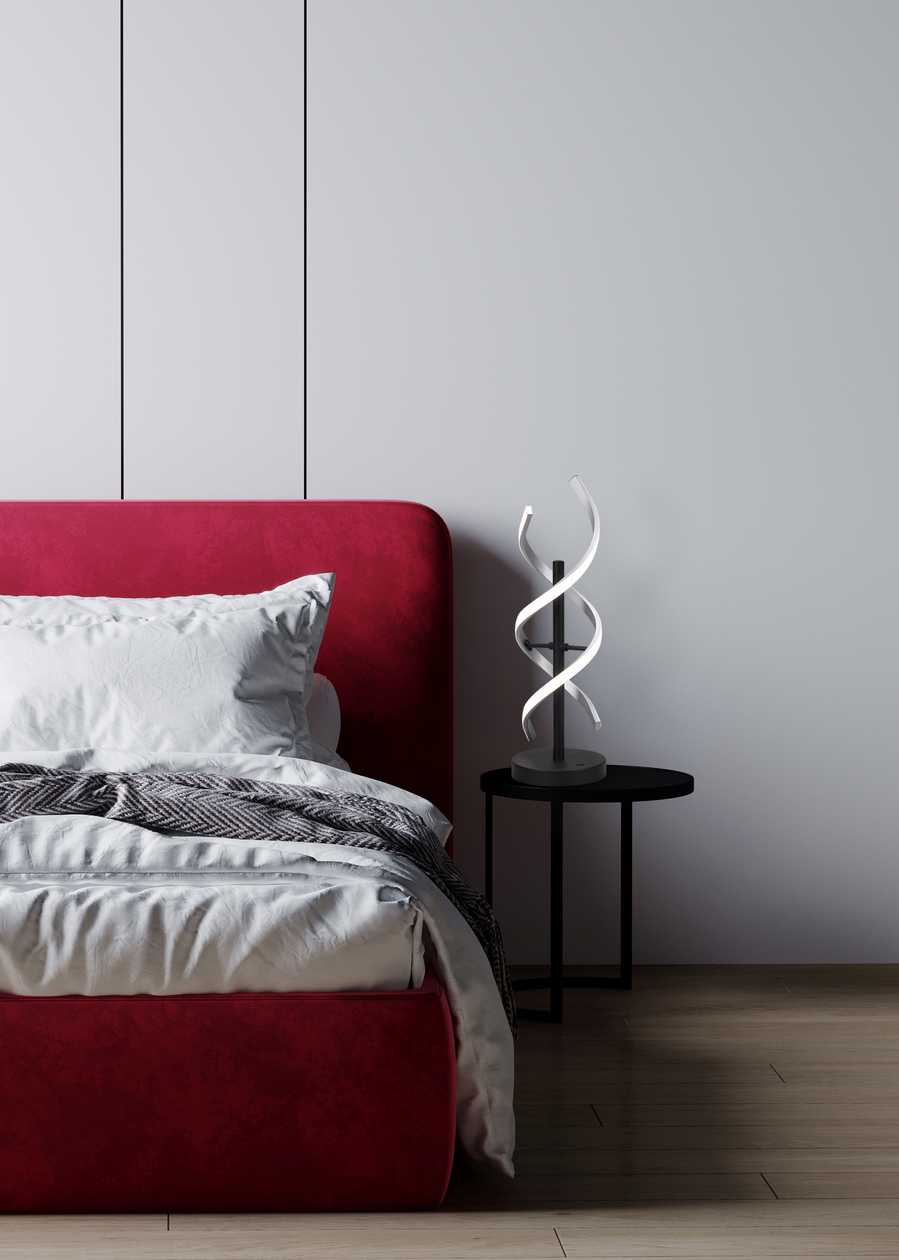 Bedroom in light white and viva magenta color trend 2023 year pa